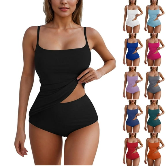 Ynynloco Womens Bathing Suits Tankini Tummy Control Swimsuits Two Piece Modest Slimming Swim Suits with High Waisted Bottom