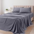 thumbnail image 1 of Queen Sheet Set – 4-Piece Bedding Sheets with Ruched Pillow Case Design – Soft & Breathable – Includes Fitted, Flat & Pillowcases (Grey), 1 of 5