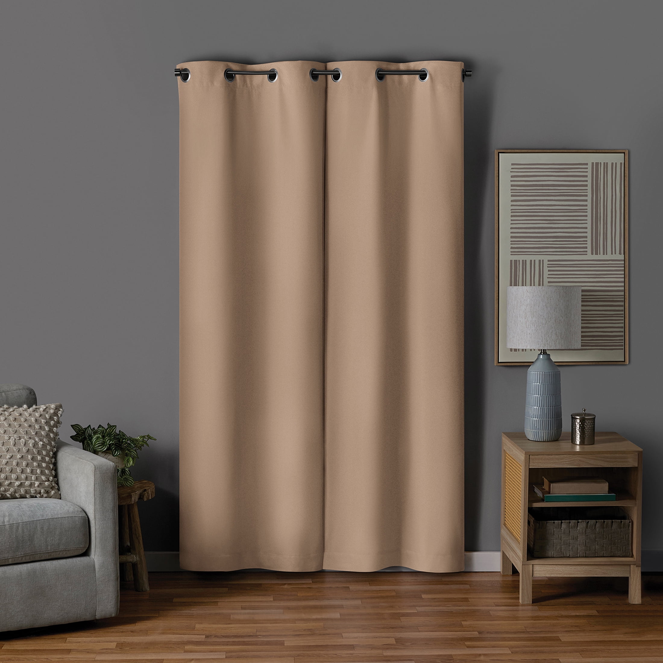 Mainstays Beige Solid Blackout Grommet Curtain Panel Pair, Set of 2, 30 in W x 84 in L