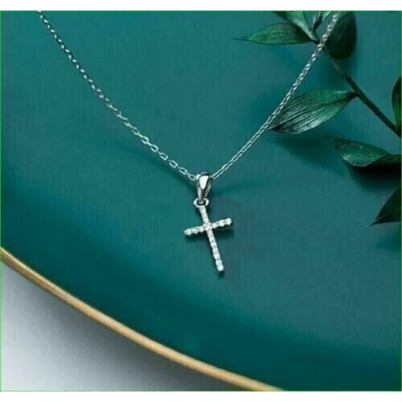 1Ct Round Cut Lab Created Diamond Women's Cross Pendant 14K White Gold Plated