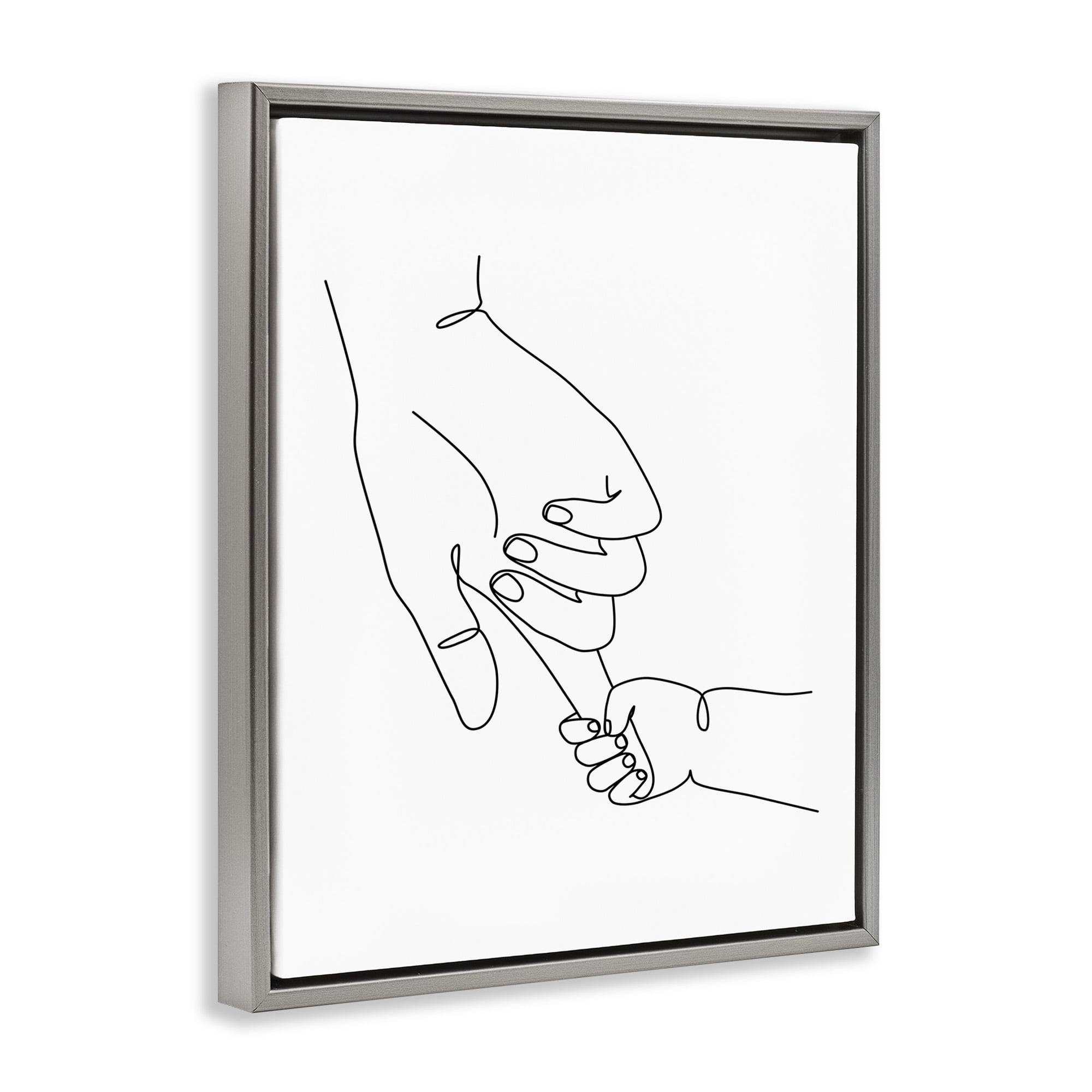 Stupell Industries Baby Hands Holding Index Finger Art for Kids Painting Gray Floater Framed Canvas Art Print Wall Art, 17 x 21