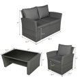 thumbnail image 2 of Patiojoy 4-Piece Rattan Wicker Patio Outdoor Furniture Sofa Set with Cushions & Tempered Glass Table Grey, 2 of 10