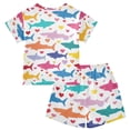 thumbnail image 2 of Shark Heart Pattern Summer Pajama Set Soft Cotton Short Sleeve Sleepwear 2PCS Pajama Sets Breathable Lounge Set Size 14Y, 2 of 7