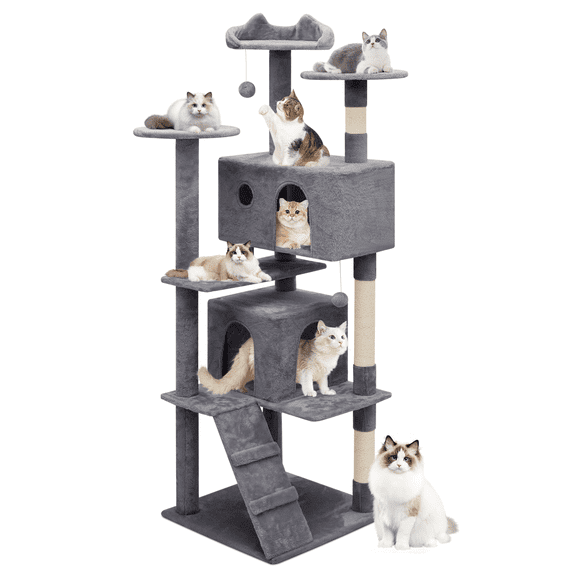 MoNiBloom 70" Tall Cat Tower Condo with Scratching Post for Indoor Cats, Smoky Gray