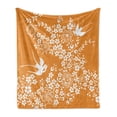 thumbnail image 1 of Japanese Soft Flannel Fleece Throw Blanket, Oriental Floral Japanese Style Flying Birds Pastel Colored Spring Pattern, Cozy Plush for Indoor and Outdoor Use, 70" x 90", Marigold White, by Ambesonne, 1 of 6