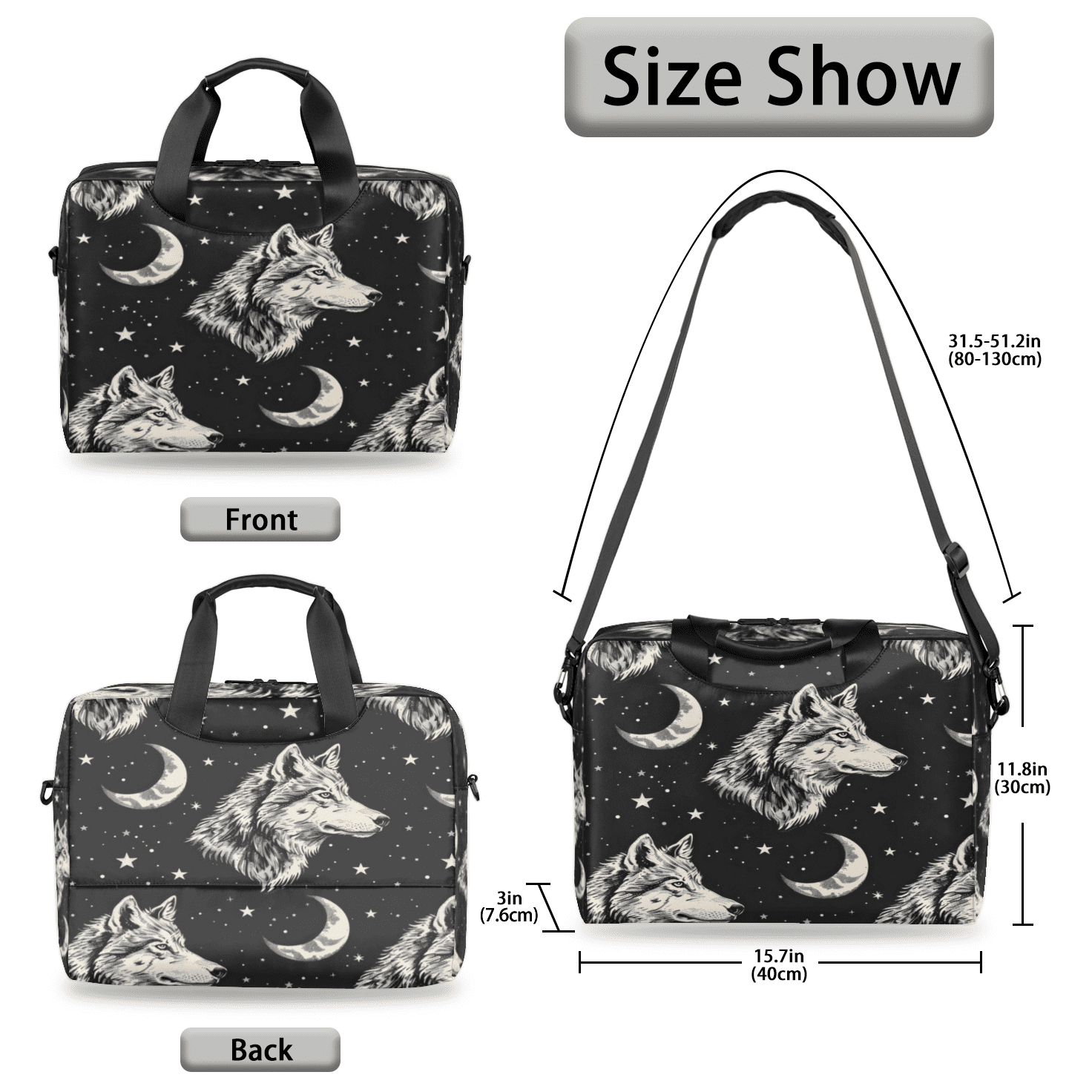 Herdesigns Wolf Laptop Bag for Women Men, Computer Case Briefcase Messenger Bags, 15-15.6 inch Laptop Sleeve Shoulder Bag