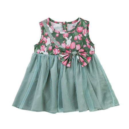 

Dresses For Children Girls Floral Printed Sleeveless O-Neck Summer Stitching A Swing Casual Out For 0 To 6 Years Party Leisure Fit Comfy Dress