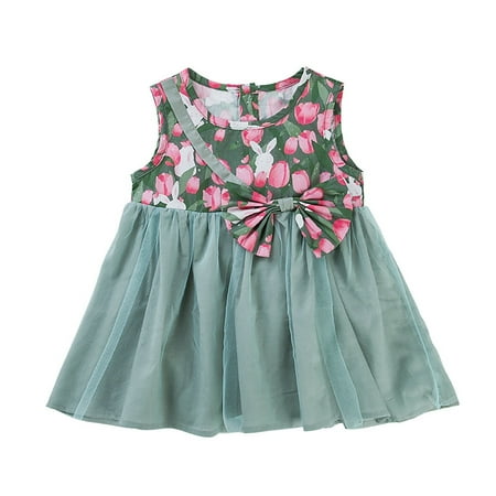 

ZRBYWB Summer Dress Girl s Dress Flower Print Sleeveless Stitching Crew Neck A Swing Casual Out For 0 To 6 Years Baby Girl Clothes
