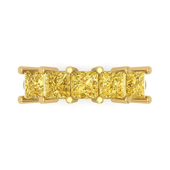 2.5 ct Brilliant Princess Cut Natural Citrine 18K Yellow Gold Eternity Band SZ 3.5