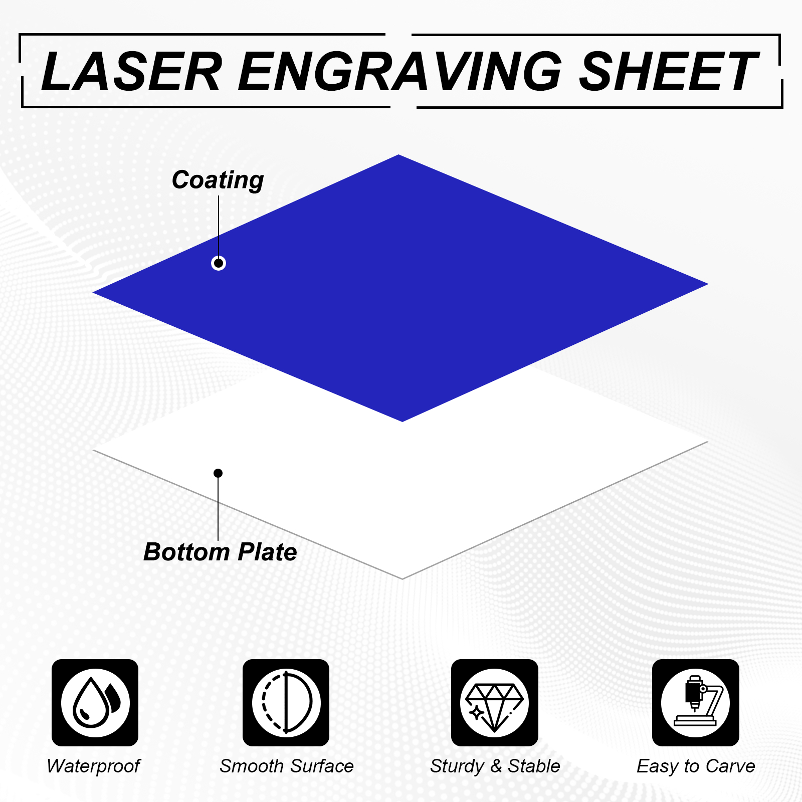 Uxcell 4Pcs Laser Engraving Sheet, 11.8x11.8" Double Color ABS Plastic Engraved Sheet Material for Plate Custom Craft Name Sign Badge Office Label DIY, Blue/White