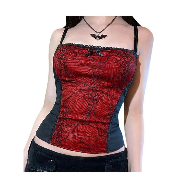 Vintage Gothic Crop Top for Women Grunge Dark Aesthetic Harajuku Tank Tops  Mall Goth Emo Camisole Shirts 