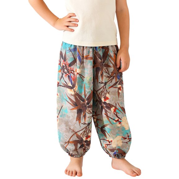 XUNKUSGA Cute printed loose-fitting casual pants for boys and girls,Brown,1 Years
