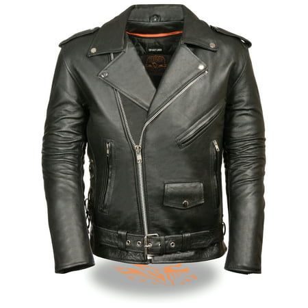 Mens Leather Side Lace Police Style Motorcycle (Best Motorcycle Jacket Review)