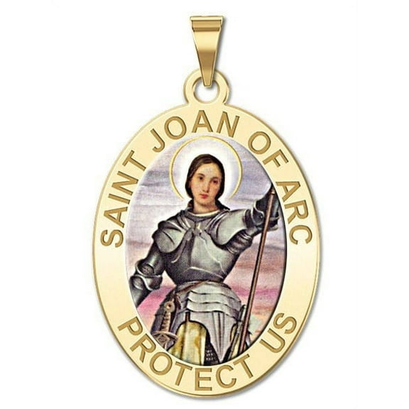 Saint Joan of Arc Religious Medal Color - 3/4 Inch X 1 Inch -Solid 14K Yellow Gold