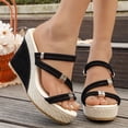 thumbnail image 2 of Rokment Womens Sparkling Rhinestones Wedge Heels Slides Sandals with Convertible Back Strap Stylish Simple Espadrilles Platform Chunky Heeled Slip on Dressy Slippers for Ladies Black Size 6, 2 of 7