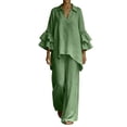 thumbnail image 2 of Aimik Womens 2 Piece Outfits V Neck Flutter Sleeve Blouson Top and Wide Leg Pants Set Summer Vacation Casual Outfits, 2 of 5