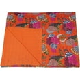thumbnail image 3 of Indian Handmade Stitched Pure Cotton Fruit Print Kantha Quilt, Reversible Kantha Quilt, 3 of 4