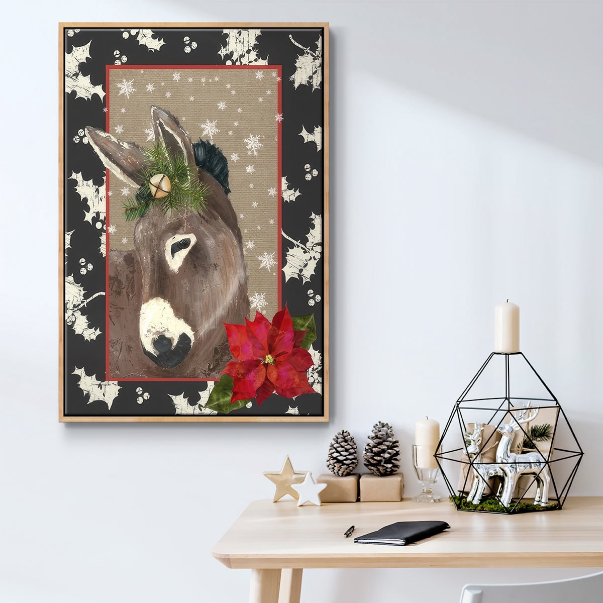 County Christmas Farm III - Framed Gallery Wrapped Holiday Canvas - 27 x 41 - Natural Wood Frame