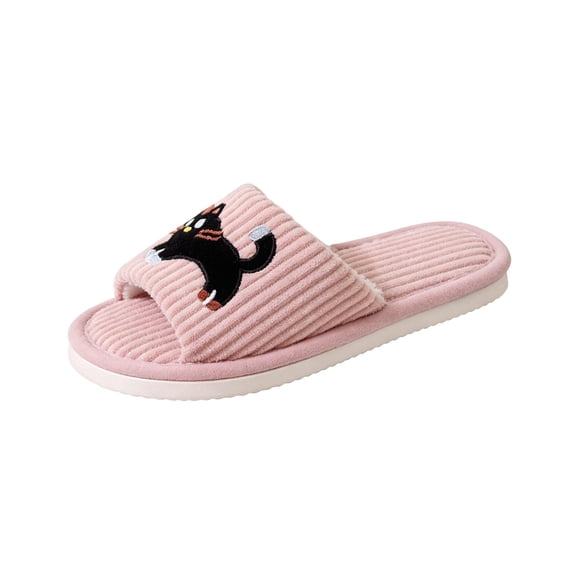 CYRBOKO Fuzzy Slippers for Women, Open Toe Badroom Comfy Warm Houses Slippers Pink Size 5-6