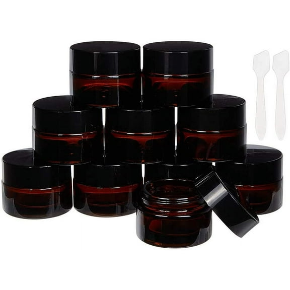 15 Pack 15g Round Amber Glass Cream Jars Cosmetic Glass Jars with Leak-proof Gasket and Spoon for Lotion Cream and Other Beauty Product DIY