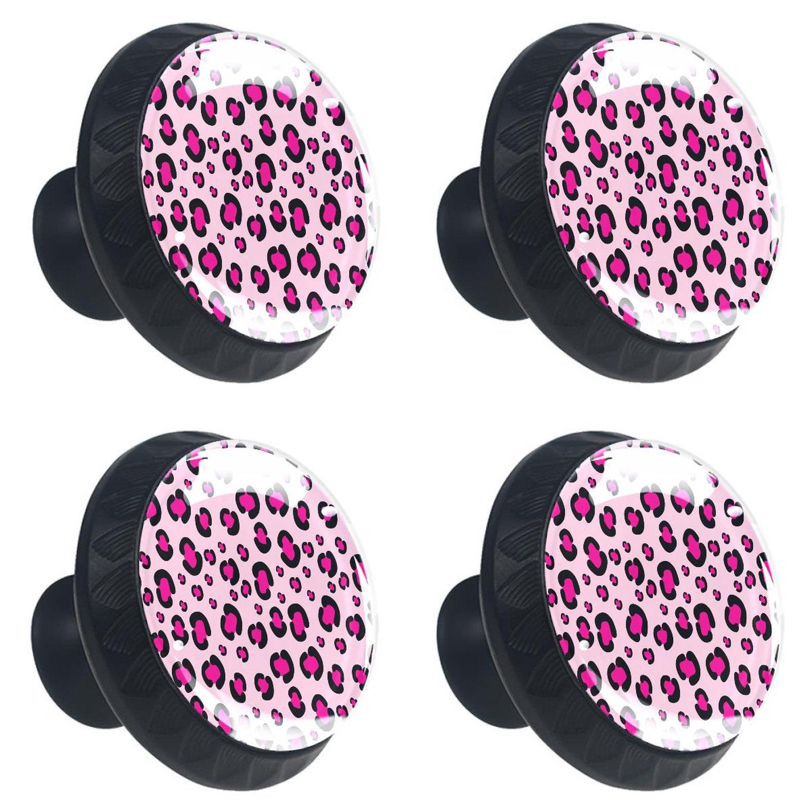 Ownta Girly Pink Rosy Leopard Print Pattern Black Round Glass Drawer