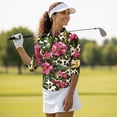 thumbnail image 4 of Uorisanigo Leopard-Print Flower Womens 3/4 Sleeve Golf Shirts Fashionable Relaxed Quick Dry Athletic Polo Shirts Comfortable Polyester Spandex Fabric Tennis Tops with Zipper Size S, 4 of 7