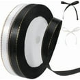 thumbnail image 1 of 2 rollos de cinta de satén blanca y negra de 48 yardas y 3/8 de pulgada con ribete dorado, fina de poliéster con bordes dorados, cintas de tela satinada al por mayor, 1 of 9