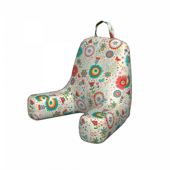 Floral Reading Pillow, Scandinavian Inspired Art Flowers Colorful Spring Season Blossoming Print, Bedrest Cushion with Back Pocket and Washable Cover, 2 Sizes, by Ambesonne