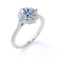thumbnail image 4 of JeenMata 1 Carat Cushion Cut Created Aquamarine and Moissanite Halo Engagement Ring in 18k White Gold over Silver, 4 of 6