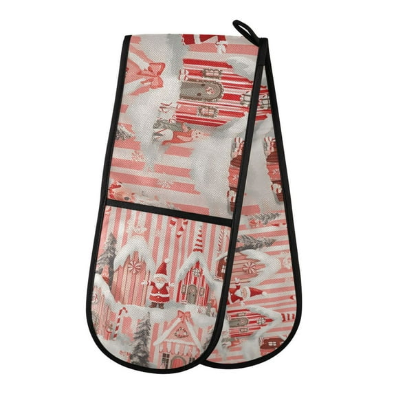 Yayeee Double Oven Mitt Kitchen Heat Resistant Baking 35" x7" Quilted Glove, Light Pink Gingerbread Houses