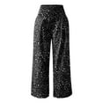 thumbnail image 4 of Fiaer,Womens Oversized Elastic Waist Palazzo Pants,Women's Loose Fit Printed Lounge Trousers,Ladies Casual Trendy Comfy Breathable Going out Daily Slacks with Pockets Black XL, 4 of 5