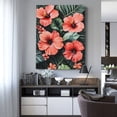 thumbnail image 2 of CozyNet Close Up Botanical Composition Of Hibiscus Blooms, Tropical Leaves & Vibrant Accents Wall Art Prints With Frame Canvas Perfect for Living Room & Bedroom, Ready to Hang, Wall Decor 16"x20"in, 2 of 4