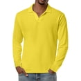 thumbnail image 3 of Hearthz S-4XL Mens Polo Shirt V-Neck Collared Long Sleeve Shirts for Men Cotton Big and Tall Mens Solid Color T Shirts Yellow L, 3 of 7