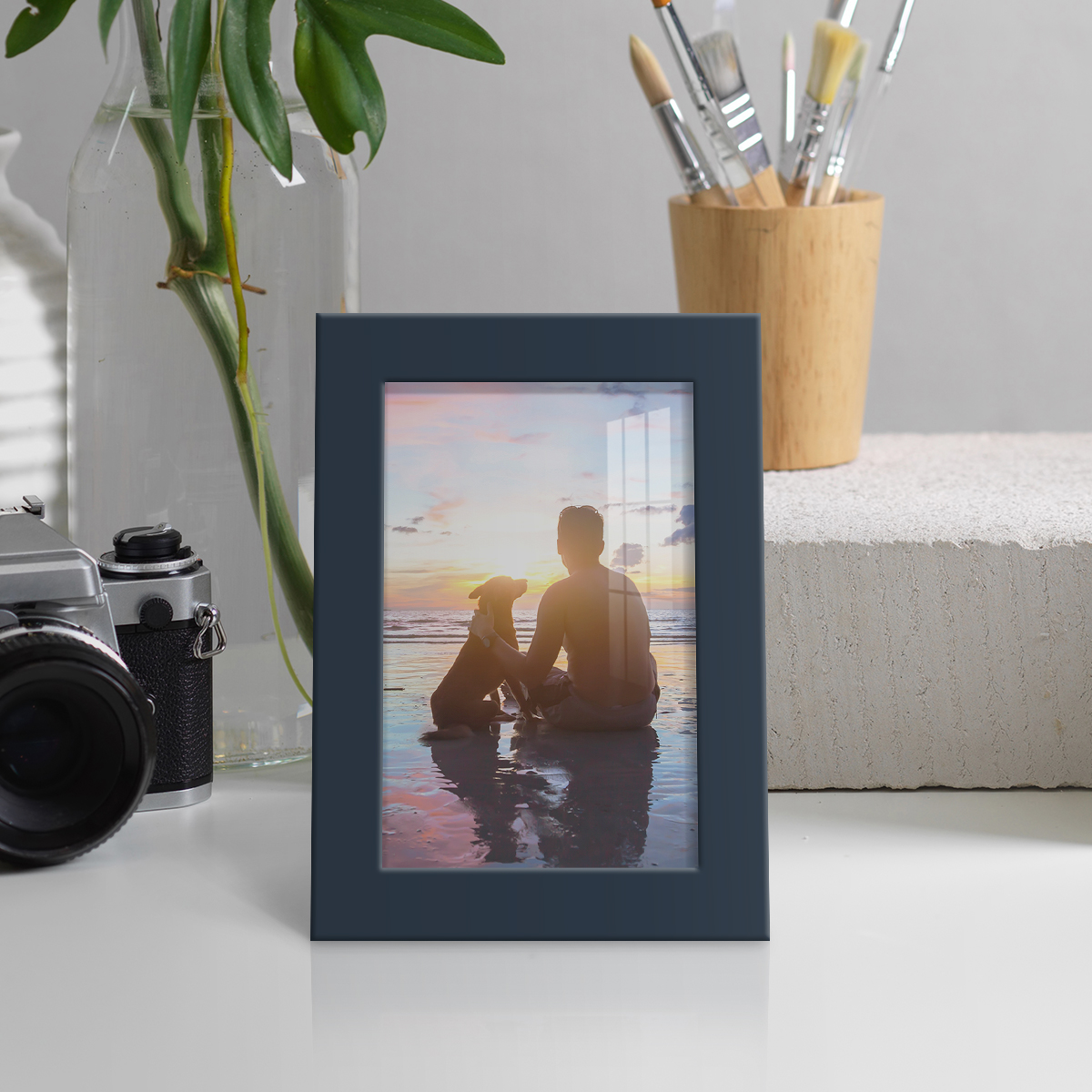 Modern Real Wood 4x6 inch Picture Frame in Navy
