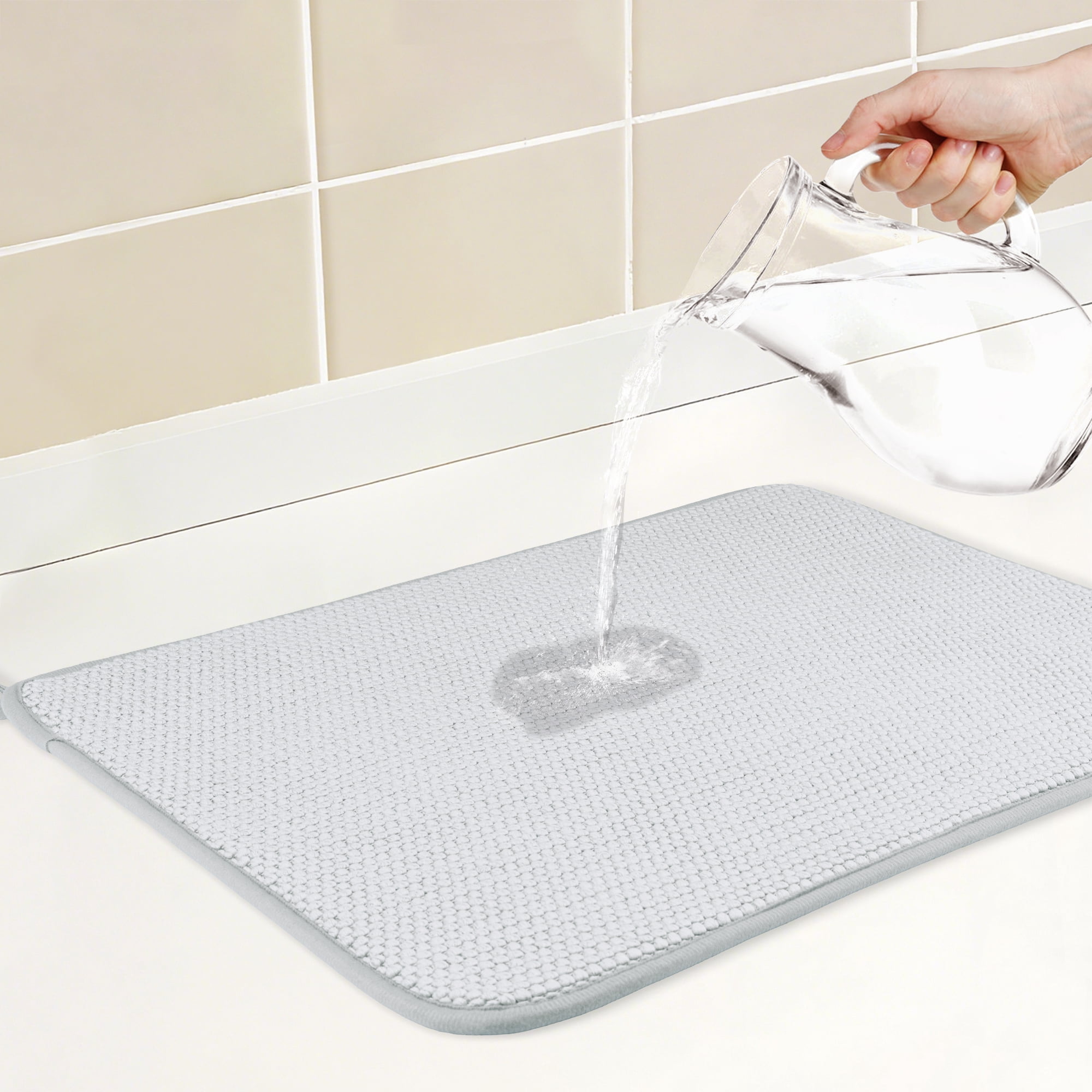 Unique Bargains Absorbent Microfiber Kitchen Drying Mat for Dishes Gray 19.7*15.0 in