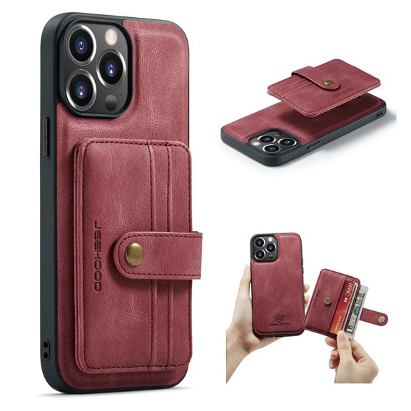 SaniMore for iPhone 14 Pro 6.1" Magnetic Clasp Detachable Wallet Case, Premium PU Leather Case with Card Slot Shockproof Protective Case for iPhone 14 Pro Women Men, Red
