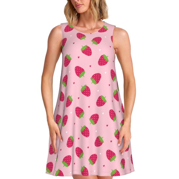 Disketp Strawberries para Vestido sin Mangas para Mujeres, Vestidos de Verano para Mujeres, Casual y Holgado para la Playa