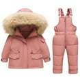 thumbnail image 3 of Jinhomg Winter Snowsuit for Boys Girls 2 Piece Toddler Baby Warm Snowsuit Casual Comfy Solid Faux Fur Trim Hooded Down Jacket with Snow Bib Pant Watermelon Red 3 Years, 3 of 8