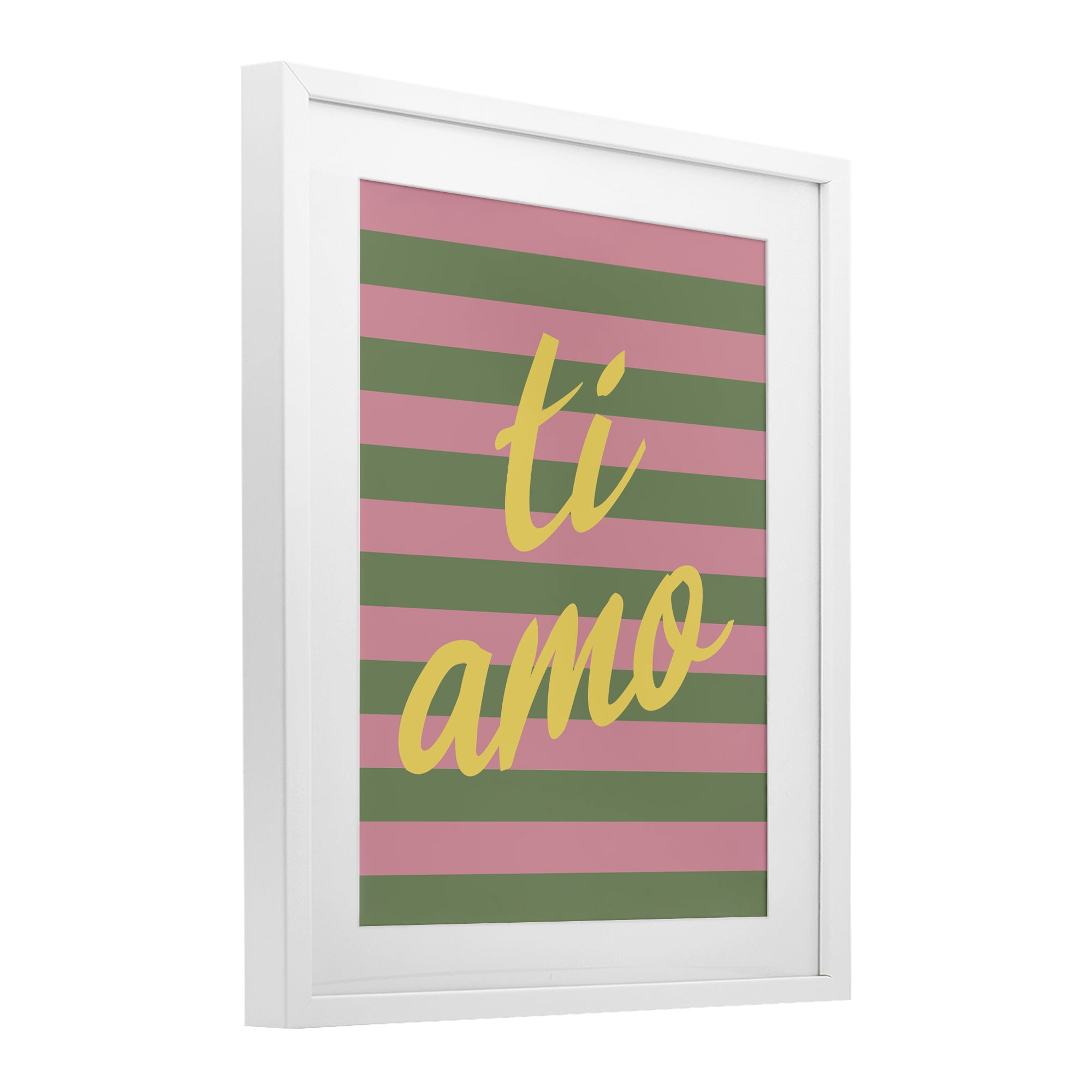 Stupell Industries Ti Amo Pink Green Stripes White Framed Print Under Glass, design by SD Graphics Studio