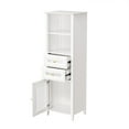thumbnail image 3 of EUROCO 63" Storage Cabinet with Rattan Door,Boho Style Slim Tall Cabinet,Mid Century Modern Tower Cabinet,Country Style Freestanding Organizer with Metal Handles,White, 3 of 5