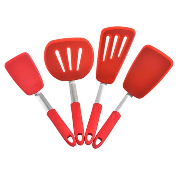 4 espátulas de silicona con mango ergonómico para utensilios de cocina y accesorios de pescado. rojo