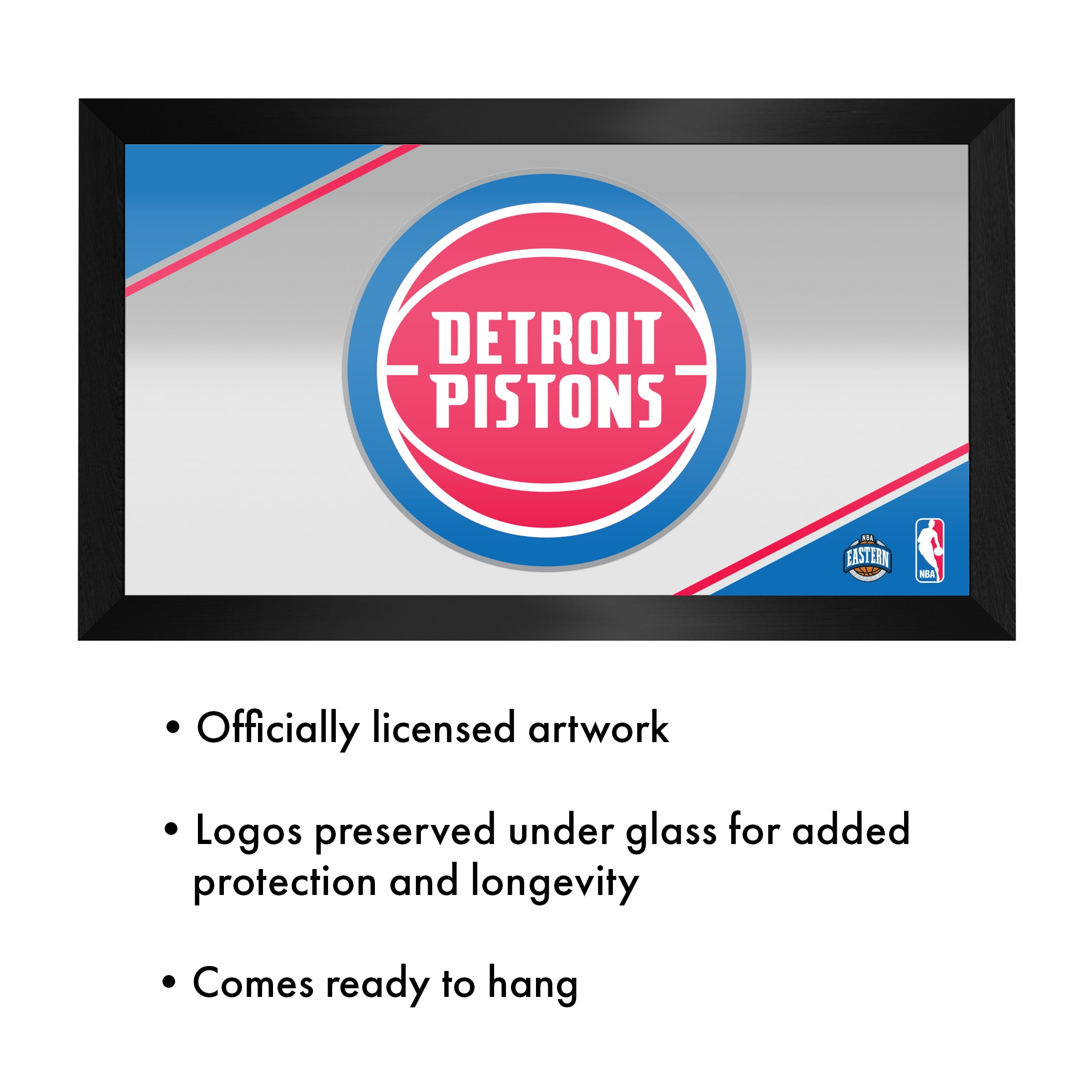 Detroit Pistons Logo Ready-To-Hang Black Framed Wall Mirror