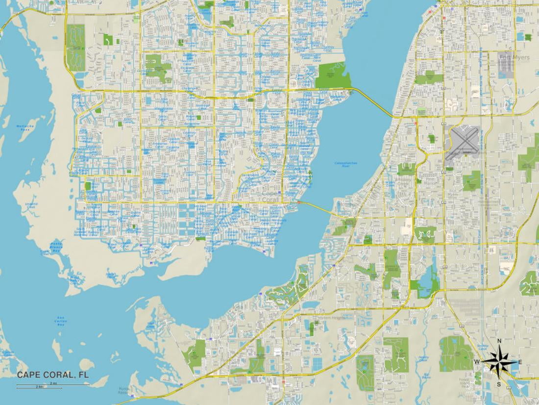 Political Map of Cape Coral, FL Print Wall Art - Walmart.com - Walmart.com