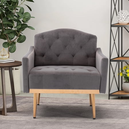Modern Accent Chair, Leisure single sofa with Rose Golden Feet, Armchair, Single Sofa Couch Velvet Fabric Chair Club Chair for Home Office Study Living Room Vanity Bedroom(Gray)