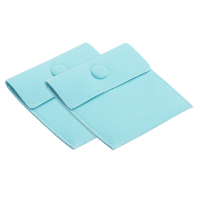 Unique Bargains 4x4 Inch Jewelry Pouches, 2 Pack Soft Velvet with Snap Button Portable Storage for Necklace Rings, Light Green