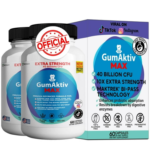 GumAktiv Max Probiotic Supplement, 40 Billion CFU, 120 Capsules, Advanced Digestive Health Formula with Prebiotics & Enzymes