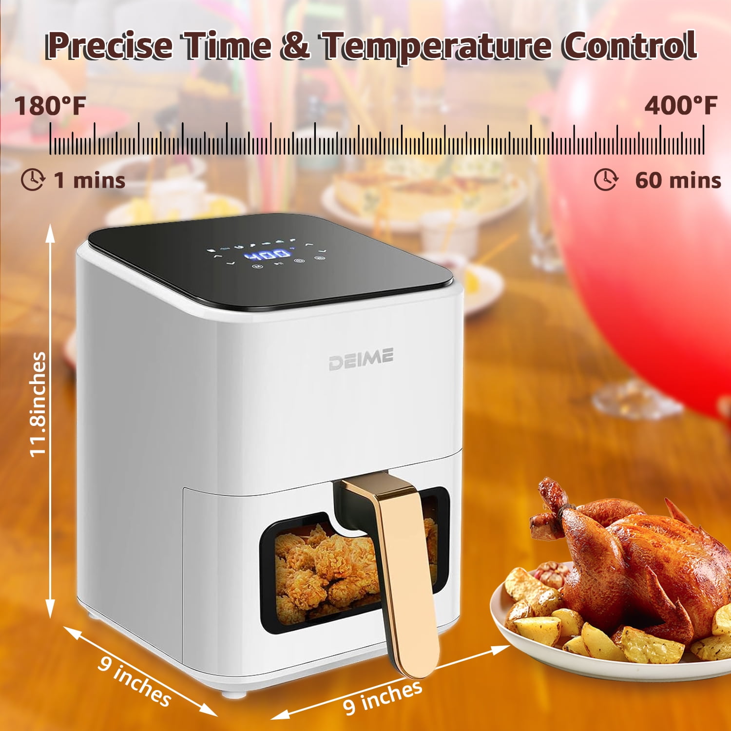 DEIME Air Fryer 4.2 QT Oilless Hot AirFryer 1200W Healthy Cooker Small Oven with 7 Presets, Digital (图4)
