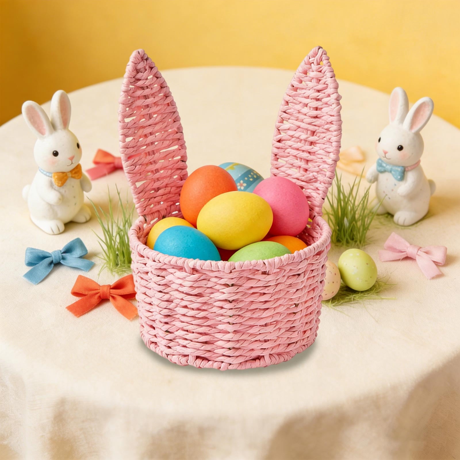 Gifts Dianli Florist Basket Gift Basket Paper Cord Woven Rabbits Ear Flower Basket Fresh Flower Arrangement Basket Easter Gift Handmade Rustic Wicker Style Decorative Floral Gift Basket Home Party
