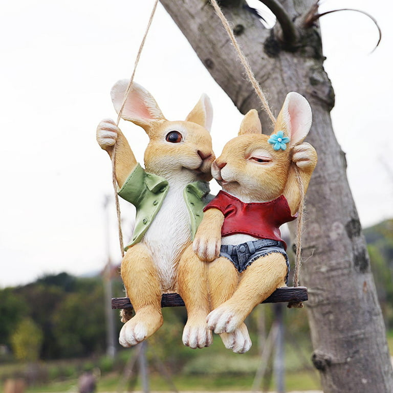 Cute Hanging Swing Bunny CoupleFairy Animal Rabbit Statue,Home Garden  Decing Sculpture Figurine Gifts Decorations for Yard Indoor Outdoor Rabbits  