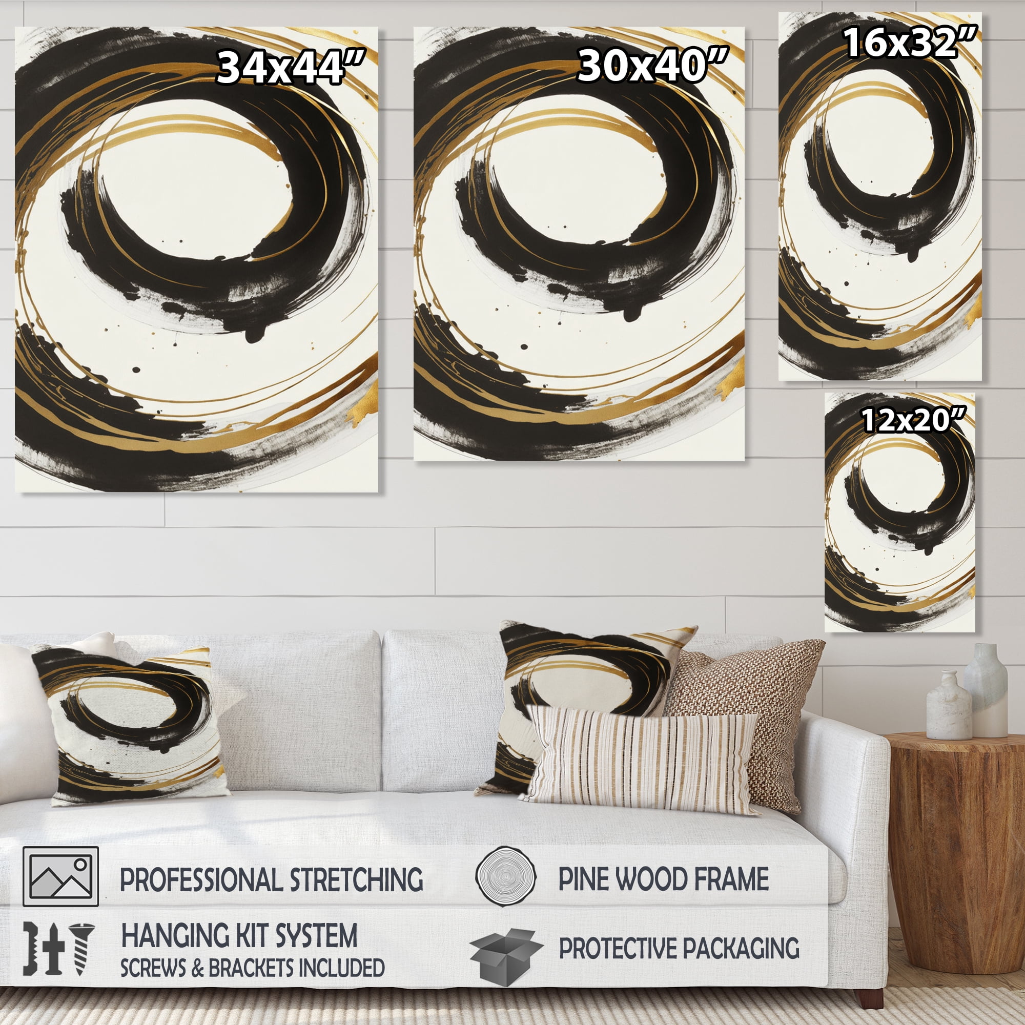 Designart Black And Gold Curves I Canvas Wall Art
